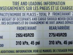 Этикетка (лейба, наклейка) с х-ми колес и макс. допустимой догрузкой Tesla model X 100D 10